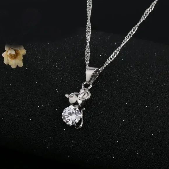 ❤️ NEW 💎 Cute Mouse 925 Sterling Silver Necklace - Picture 2 of 2
